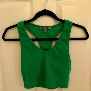 Signature S ribbed green razorback tank top